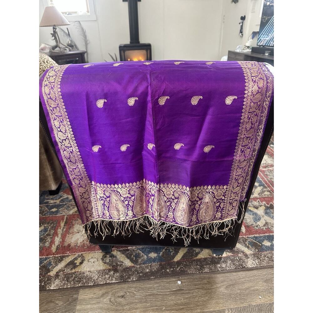 Silk Puja Cloth with Border 22"x72" Fine Silk With Gold Thread Stunning Colors